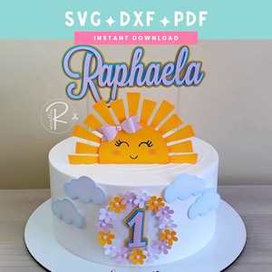 かわいいサンシャインケーキトッパー SVG | 1歳の誕生日 | SVG DXF PDF | 即時ダウンロード | Cricut および Silhouette カットファイル