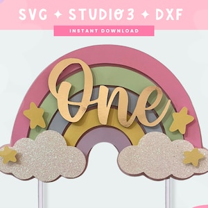 Regenbogen-Kuchendeckel SVG | Regenbogen Thema | 1. Geburtstag Kuchen Topper | EINE Tortenfigur | Kommerzielle Nutzung | Cricut und Silhouetten schnitt datei