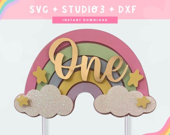 Rainbow First Birthday Cake Topper SVG: Cricut & Silhouette Cut File