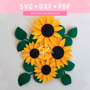 Paper Sunflower template digital download | Girasol | SVG DXF PDF | Instant download | Cricut and Silhouette cut file