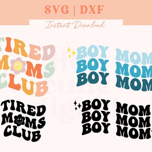 Retro Mom Svg / Boy Mom taglia file / Club delle mamme stanche / Download digitale per Cricut o Silhouette / Pacchetto festa della mamma Svg Dxf