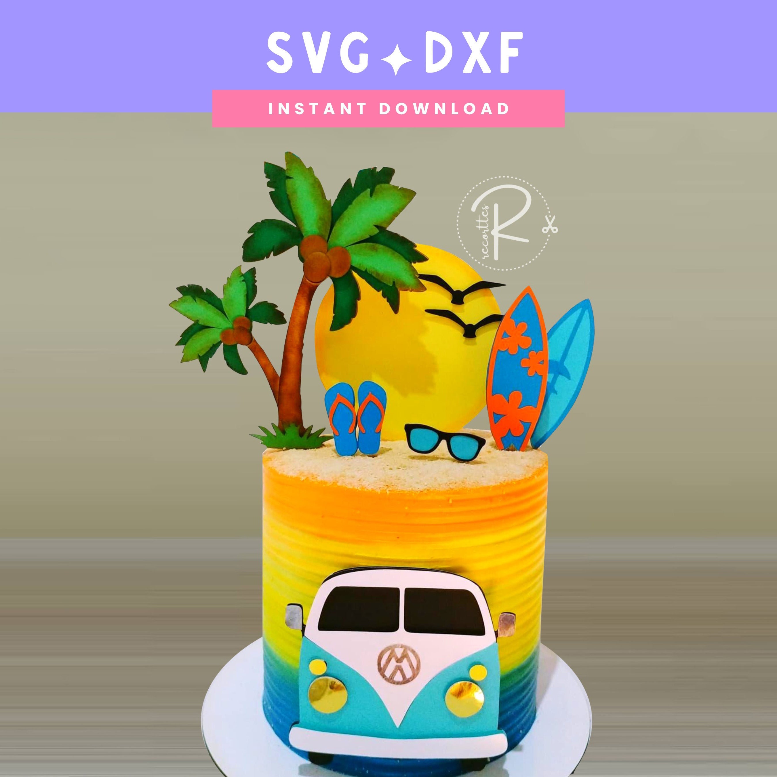 Decorazioni Torta Surf - Cake Topper Tema Spiaggia