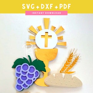 Topper per torta di prima comunione SVG 2 / File di taglio della Santa Comunione / SVG DXF PDF / Download istantaneo / File di taglio Cricut e Silhouette
