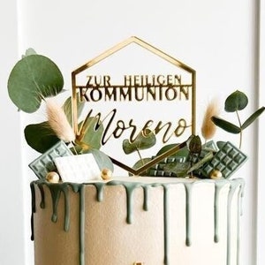 For Holy Communion with name and cross and staff | Communion | Cross | Modern | Cake decoration