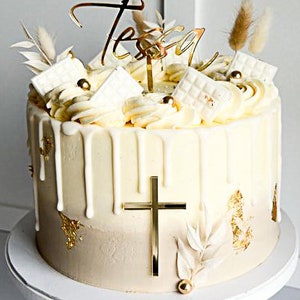Lettering with staff and cross | Baptism | Communion | Name | Confirmation | Modern | Cake decoration