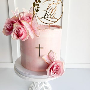 For baptism with name and cross and staff | Baptism | Cross | Modern | Cake decoration