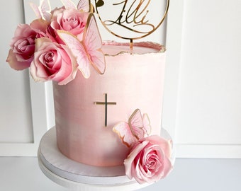 For baptism with name and cross and staff | Baptism | Cross | Modern | Cake decoration