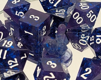 Mystic Nebula - Handmade 9 Piece Set + 25mm Jumbo D20  / Sharp Edge Polyhedral Dice / DnD Dice / Dungeons & Dragons / TTRPG Dice / Handmade