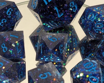 Dusk Horizon - Handmade 8 Piece Set + 25mm Jumbo D20  / Sharp Edge Polyhedral Dice / DnD Dice / Dungeons & Dragons / TTRPG Dice / Handmade