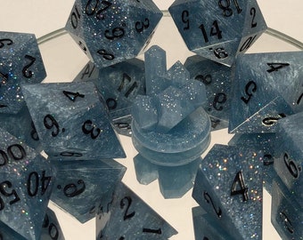 Azure Prism - Handmade 9 Pc Set (w/two D4s and D20s)  / Sharp Edge Polyhedral Dice / DnD / Dungeons & Dragons / TTRPG