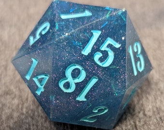 Periwinkle Starlight - Handmade 30mm Jumbo D20 / Sharp Edge Polyhedral Resin Dice / DnD Dice / Dungeons & Dragons / TTRPG Dice / Dice