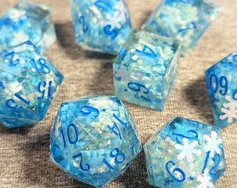 Polar Ice - Handmade 8 Piece Set (with two D20s)  / Sharp Edge Polyhedral Resin Dice / DnD Dice / Dungeons & Dragons / TTRPG Dice / Dice