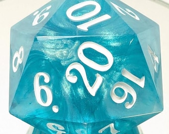 Turbulent Seas - Handmade 40mm Jumbo D20 / Sharp Edge Polyhedral Resin Dice / DnD Dice / Dungeons & Dragons / TTRPG Dice / Dice