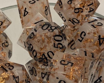 Gilded Mist - Handmade 9 Pc Set (w/two D4s and D20s)  / Sharp Edge Polyhedral Dice / DnD Dice / Dungeons & Dragons / TTRPG Dice / Unique
