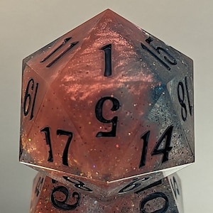 Pink in Silver - Handmade 30mm Jumbo D20 / Sharp Edge Polyhedral Resin Dice / Chonk / DnD Dice / Dungeons & Dragons / TTRPG Dice / Dice