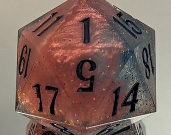 Pink in Silver - Handmade 30mm Jumbo D20 / Sharp Edge Polyhedral Resin Dice / Chonk / DnD Dice / Dungeons & Dragons / TTRPG Dice / Dice