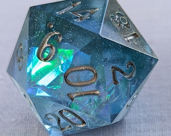 Icy Reflections - Handmade 25mm Jumbo D20 / Sharp Edge Polyhedral Resin Dice / DnD Dice / Dungeons & Dragons / TTRPG Dice / Dice / Handmade