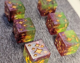Melon Berry - Handmade Twinkle Pipped D6 (Set of 6)  / Sharp Edge Polyhedral Resin Dice / DnD Dice / Dungeons & Dragons / TTRPG Dice / Dice