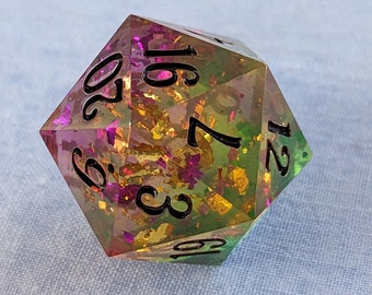Rainbow Flash - Handmade 25mm Jumbo D20 / Sharp Edge Polyhedral Resin Dice / DnD Dice / Dungeons & Dragons / TTRPG Dice / Dice