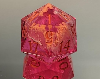 Pink Petri Pour - Handmade 25mm Jumbo D20 / Sharp Edge Polyhedral Resin Dice / DnD Dice / Dungeons & Dragons / TTRPG Dice / Dice