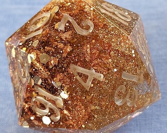 Champagne - Handmade 40mm Jumbo D20 / Sharp Edge Polyhedral Resin Dice / Chonk / DnD Dice / Dungeons & Dragons / TTRPG Dice / Dice