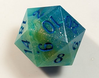 Jadeite Twinkle - Handmade 25mm Jumbo D20 / Sharp Edge Polyhedral Resin Dice / DnD Dice / Dungeons & Dragons / TTRPG Dice / Dice