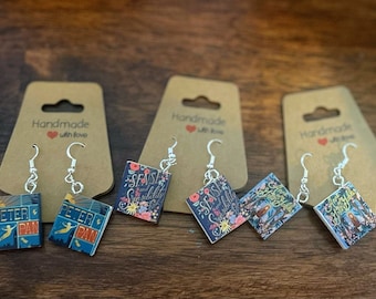 Miniature Book Earrings: Sterling Silver Hooks, Literary Jewelry