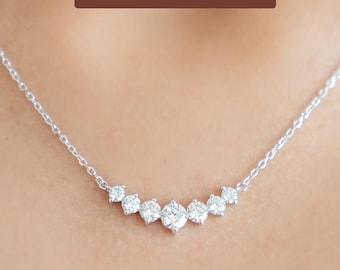 Moissanite Curve Bar Necklace Pendant VVS1 Dainty Minimalist Bridesmaid Wedding Bridal Jewelry Gift For Her Bar Necklace Moissanite Jewelry