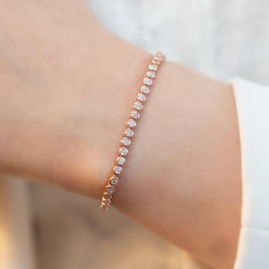 2MM Rose Gold Bezel Tennis Bracelet 5.5" - 9.0" Lab Grown Moissanite Bracelet Rose Gold Bracelet Gift For Her Dainty Elegant Stacking