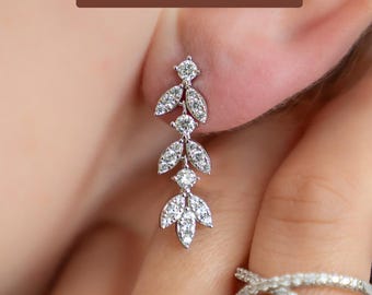 Moissanite Dangle Earrings VVS1 Pedal Drop Anniversary Bridesmaid Bridal Wedding Jewelry Lab Grown Moissanite Earrings Moissanite Jewelry