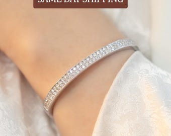 Moissanite Bangle Bracelet Hinged Silver Bangle VVS1 Moissanite Lab Diamond Bracelet Bridal Wedding Jewelry Bracelet Gift for Her