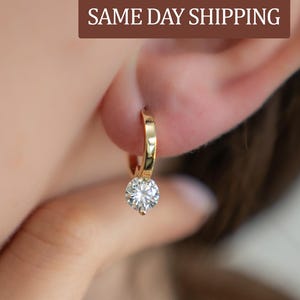 Moissanite Drop Earrings VVS1 Leverback Solitaire Earrings Gold Plated Dangle Earrings Lab Diamond Earrings Wedding Gift for Her Anniversary