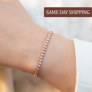 2MM Rose Gold Moissanite Bracelet 18K Rose Gold VVS1 14CM-20CM Rose Gold Bezel Tennis Bracelet Rose Gold Bracelet