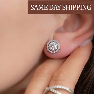 Boucles d&#39;oreilles halo Moissanite VVS1 Cadeau d&#39;anniversaire Boucles d&#39;oreilles de mariage Boucles d&#39;oreilles en cadeau pour elle Puces d&#39;oreilles Moissanite Cadeau d&#39;anniversaire Boucles d&#39;oreilles Halo