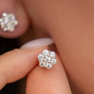 Moissanite Huggie Earrings VVS1 1.4CT Dainty Earrings Gift For Her Minimalist Earrings Lab Moissanite Studs Flower Studs