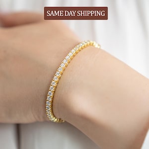 Moissanit-Tennisarmband, 3 mm (5,5–9,0 Zoll), VVS1, im Labor gezüchtet, goldenes Tennisarmband, Brautschmuck, Geschenk für Sie oder Ihn