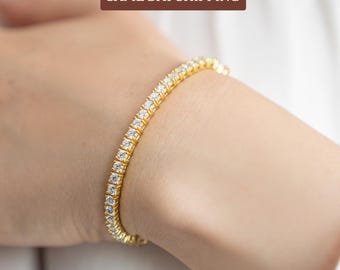 Moissanite Tennis Bracelet 3MM 5.5"-9.0" VVS1 Moissanite Lab Grown Bracelet Gold Tennis Bracelet Bridal Jewelry Bracelet Gift for Her or Him