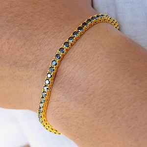 Moissanite Tennis Bracelet 3MM / Yellow Gold Moissanite Tennis / Black Moissanite / Tennis Bracelet / Gift for Him & Her / Black Bracelet