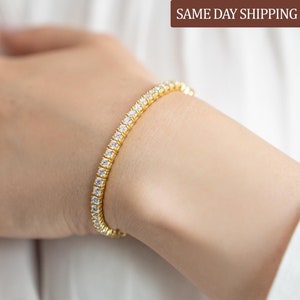 Moissanite Tennis Bracelet 3MM 14CM-21CM VVS1 Moissanite Lab Diamond Bracelet Gold Tennis Bracelet Bridal Jewelry Bracelet Gift for Her Him