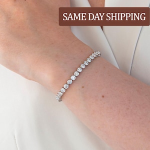 3MM Bezel Tennis Bracelet / 18K White Gold / Moissanite Lab Diamond / Bracelet Anniversary Gift for Her Wedding Bracelet / Gift For Her