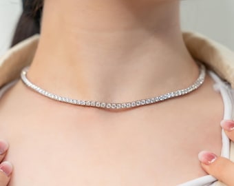 Moissanite Tennis Necklace 3MM VVS1 Diamond Tennis Necklace Gift for Her Bridesmaid Gift Tennis Necklace Moissanite Wedding Necklace