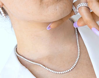 3 Prong Tennis Necklace / VVS1 Diamond Tennis Necklace / Gift for Her / Bridesmaid Gift / 3 Prong Tennis Chain / Wedding Necklace / 3 Prong