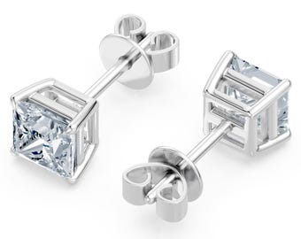 Square Moissanite Earrings VVS1 Unisex Princess Cut Solitaire Everyday Lab Created Studs Gift For Her Gift For Him Moissanite Jewelry