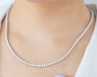 3 Prong Tennis Necklace 3MM VVS1 Elegant Dainty Lab Grown Anniversary Bridal Wedding Necklace Statement Tennis Choker Moissanite Jewelry