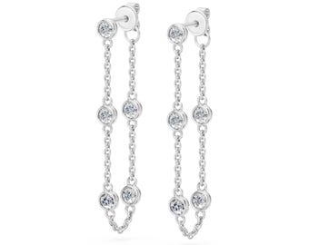 Moissanite Dangle Earrings Double Sided VVS1 Anniversary Bridesmaid Bridal Wedding Jewelry Lab Grown Moissanite Earrings Moissanite Jewelry