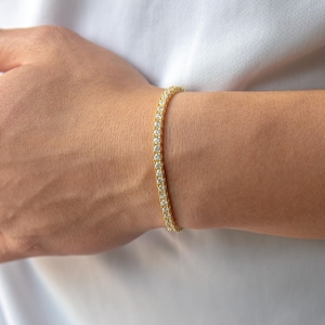 Moissanite Tennis Bracelet 3MM 14CM-21CM VVS1 Moissanite Lab Diamond Bracelet Yellow Gold Tennis Bracelet Bridal Bracelet Gift for Her Him