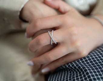 X Criss Cross Ring Minimalist Stackable Dainty Band Gold Vermeil Ring Gift For Her Statement Promise Engagement Anniversary Band