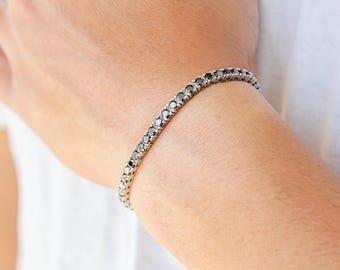 Black Moissanite Tennis Bracelet 3MM VVS1 5.5" - 8.3" Lab Grown Black Stone Bracelet Gift For Him Men Boyfriend Husband Moissanite Jewelry