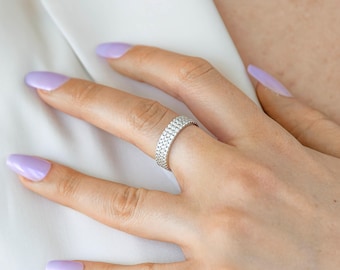 Moissanite Eternity Band Minimalist Statement Pave Ring Gift For Her Promise Anniversary Bridal Engagement Stackable Ring 3 Row Pave