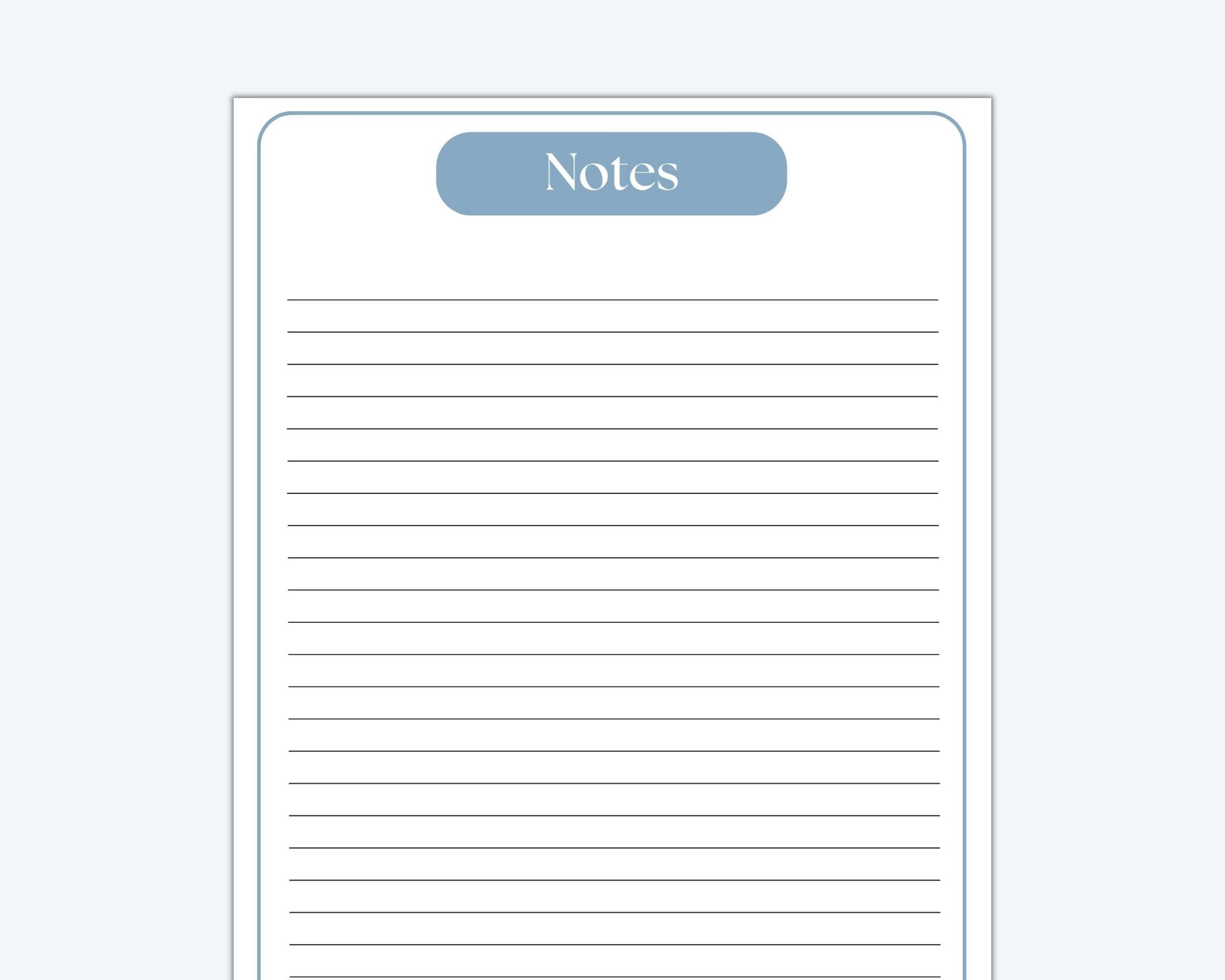 Lined Notes Page Printable, Blue Border Notepad Paper | A4 & US Letter ...
